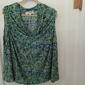 Jones Studio top Green, Blue, Black. Liquid knit feel. Size 24W. Drape Neckline